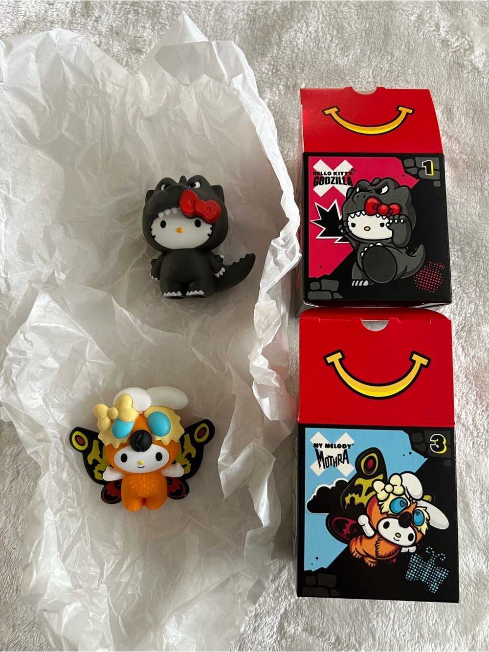 Lot of 2 McDonald's Happy Meal Toys #1 Hello Kitty Godzilla #3 My Melody Mothra